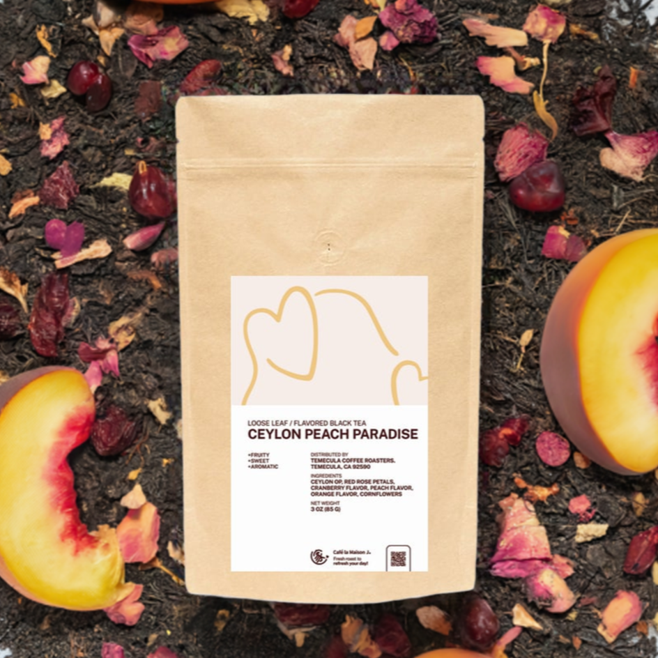 A bag of ceylon peach flavored tea