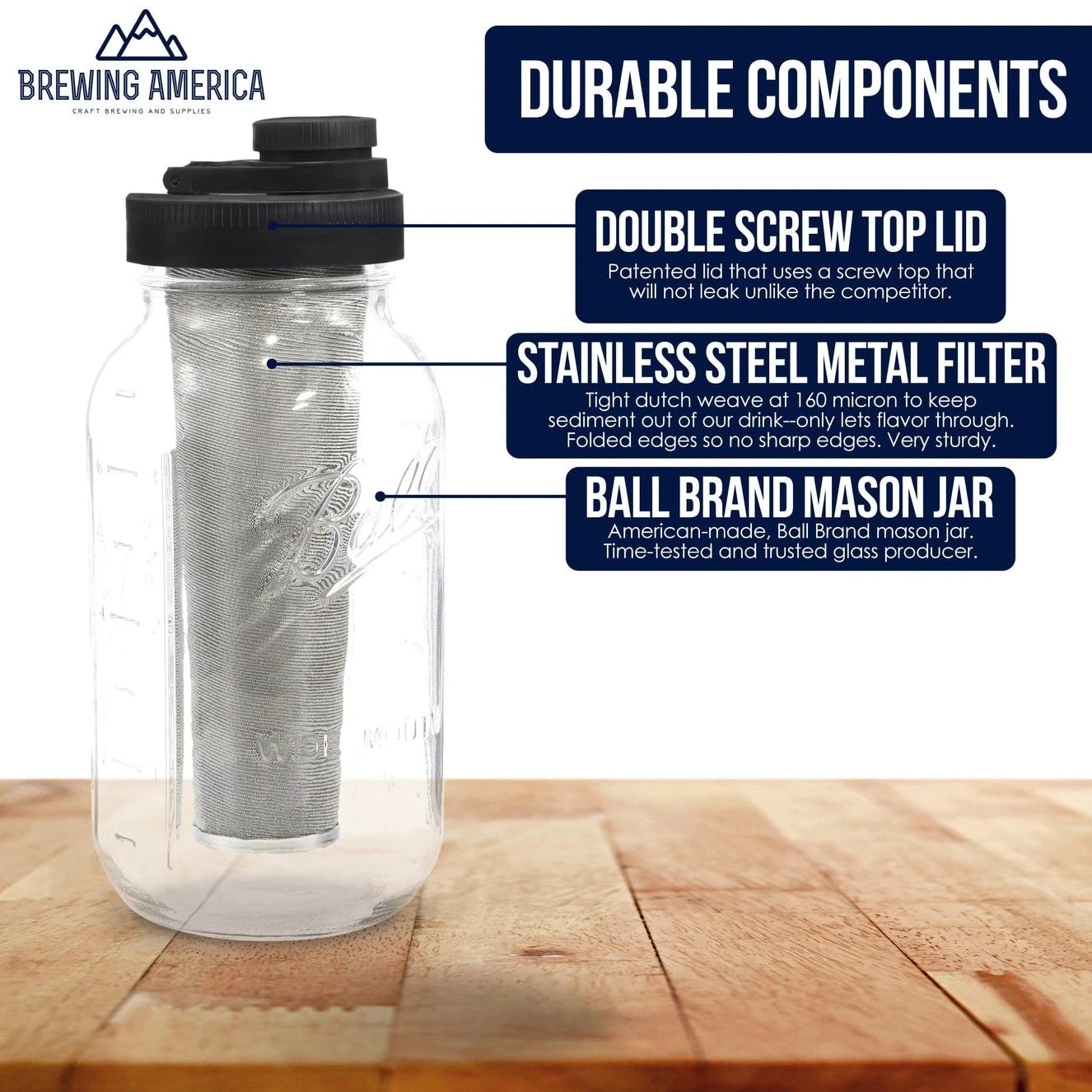 Mason Jar Cold Brew Coffee Maker with components description