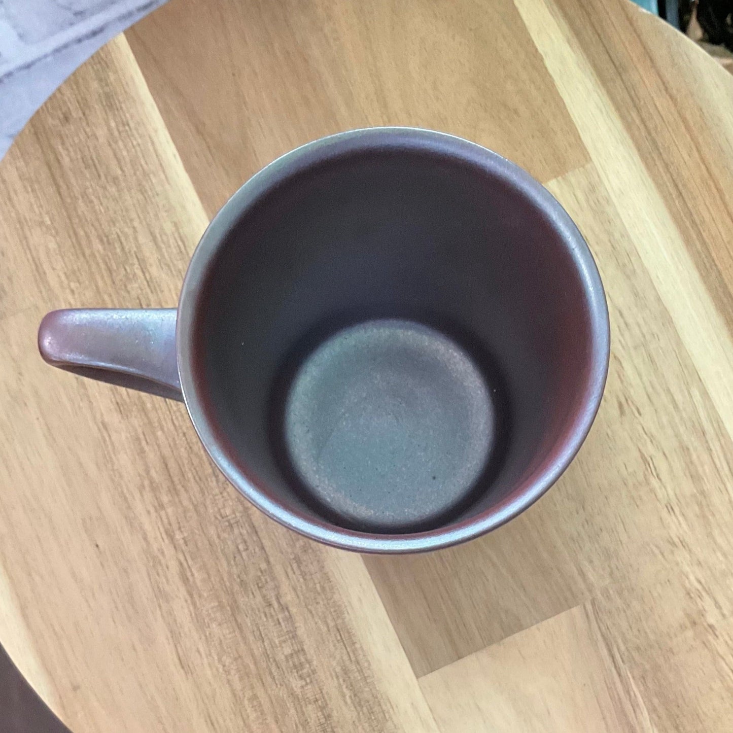 Under Natural Light, Top View of the Reddish Purple Color inside the Mug