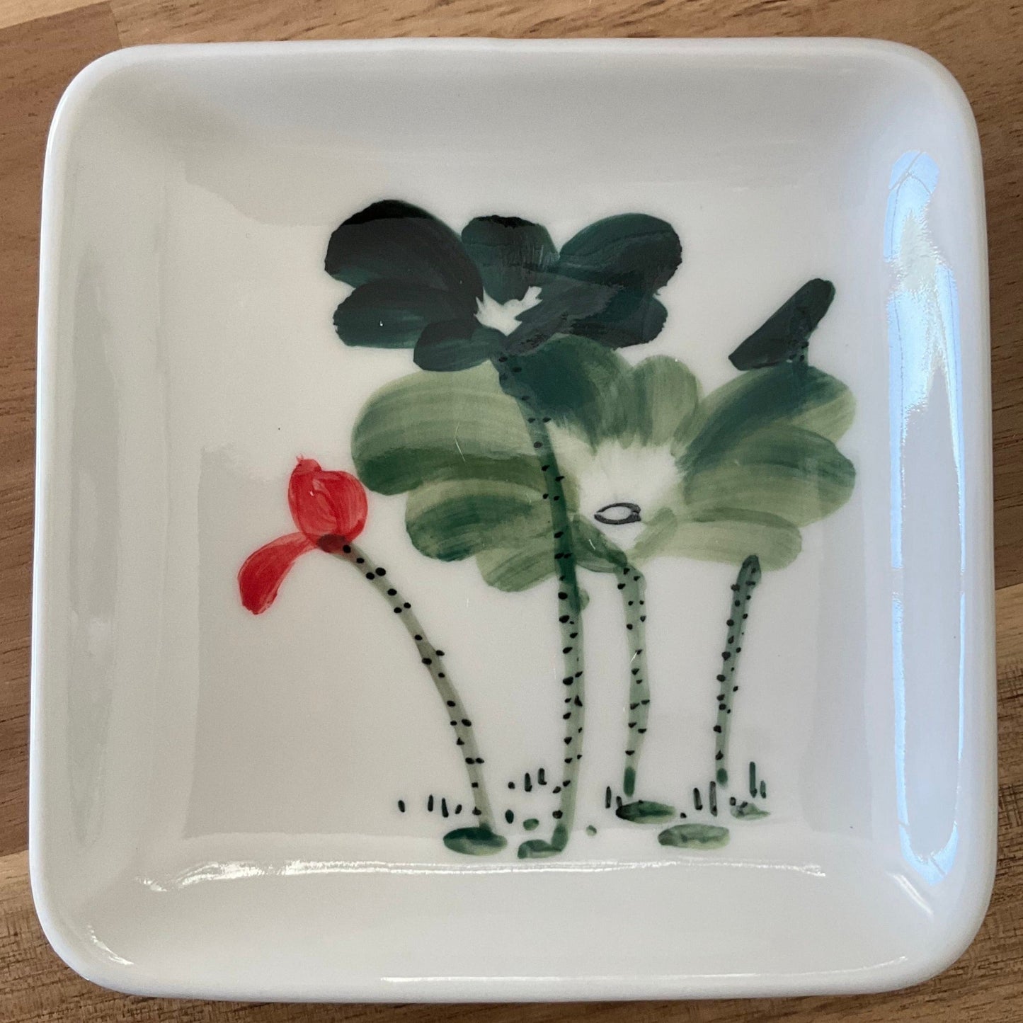 A Handpainted Waterlily Square Saucer
