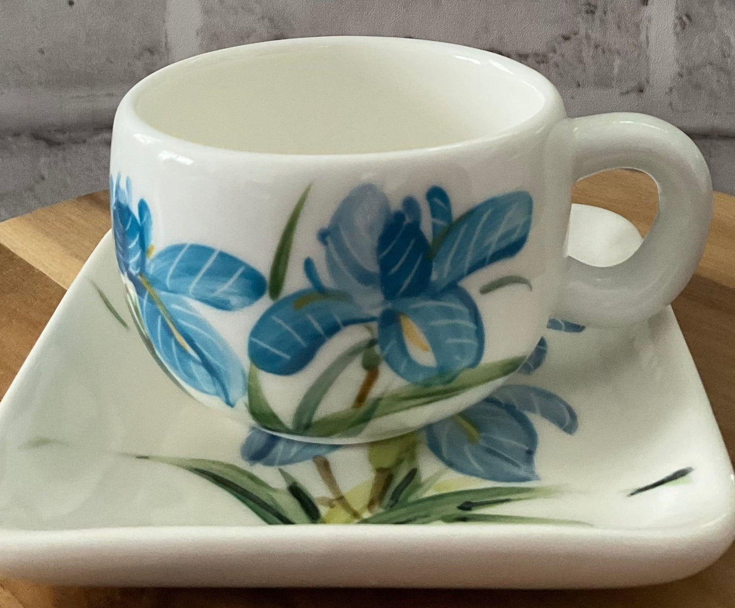 Handpaint Blue Iris Flower Cup with Saucer