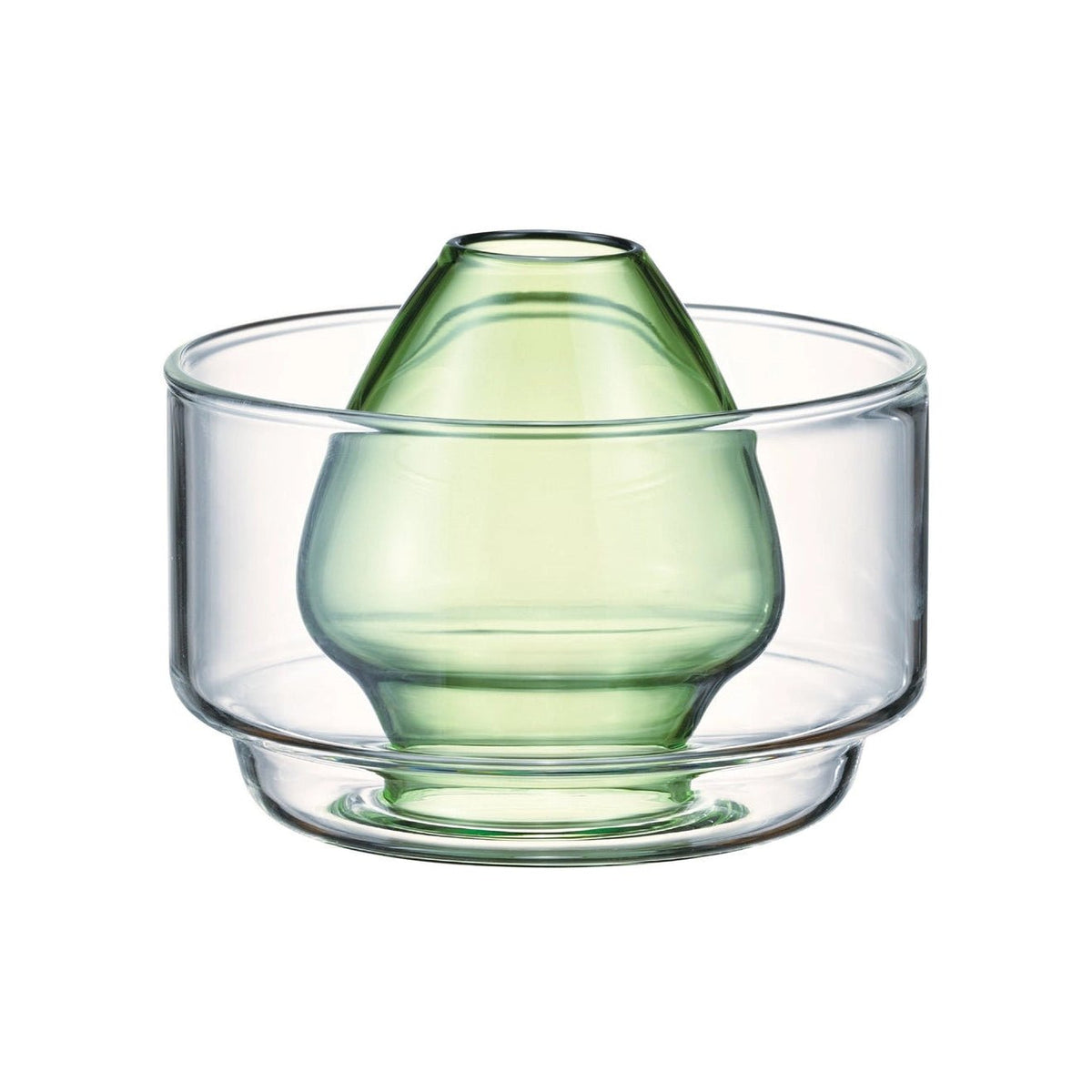 Chasen Stand Glass container with a green glass object inside on a white background