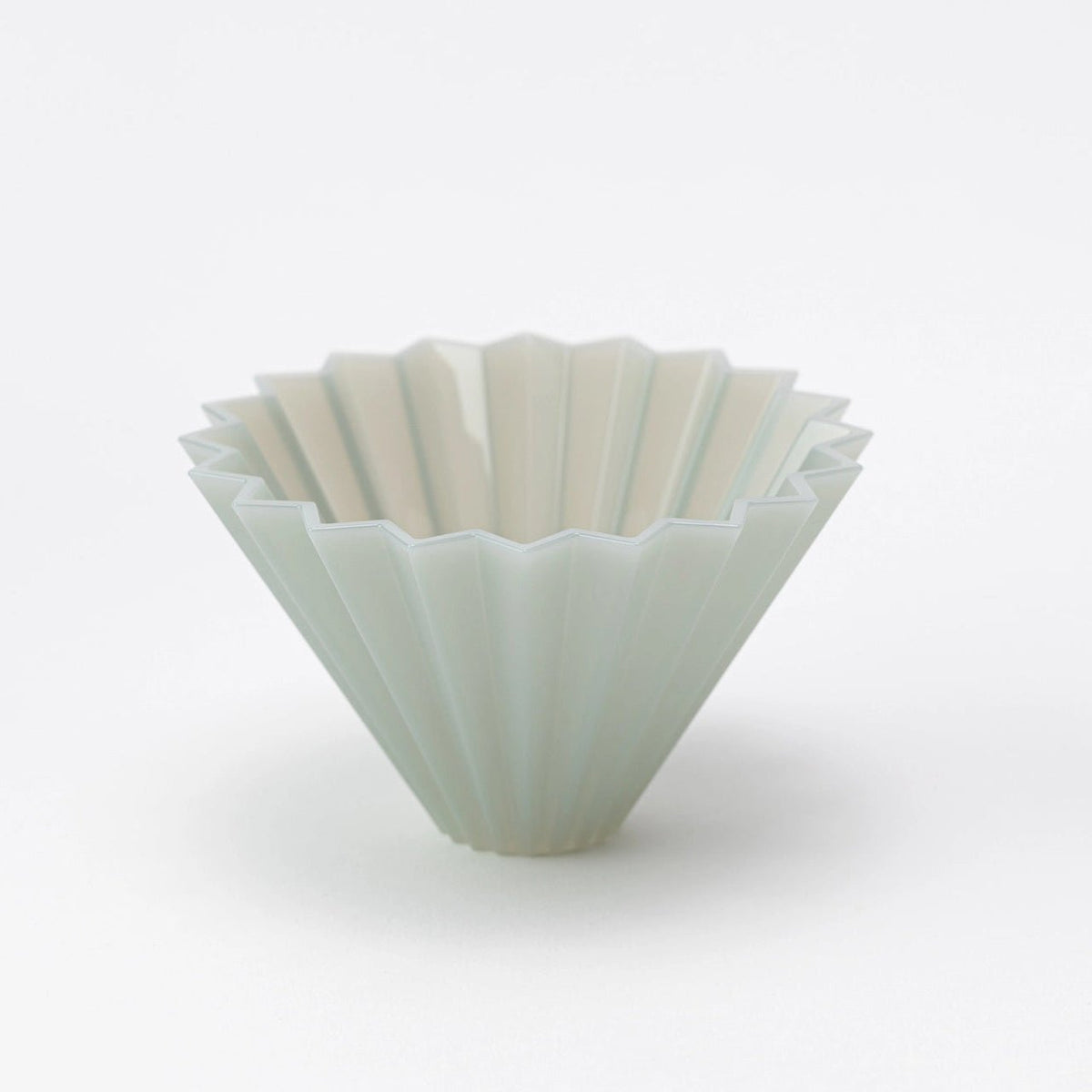 An AS Resin coffee filter cone in a pale matte gray  color, shown on a clean white background