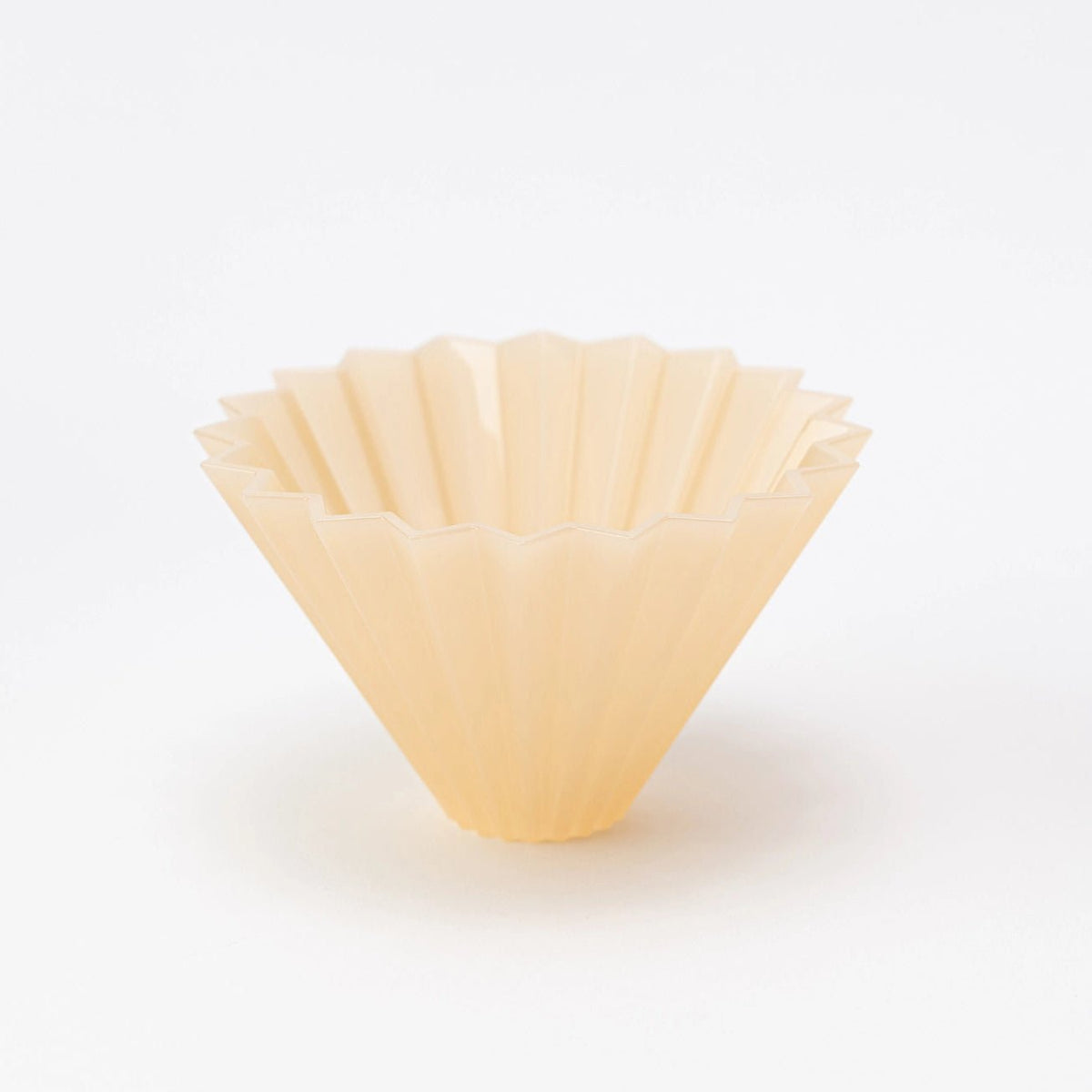 A 20-rib AS Resin coffee dripper in a light matte beige color, photographed on a seamless white background.