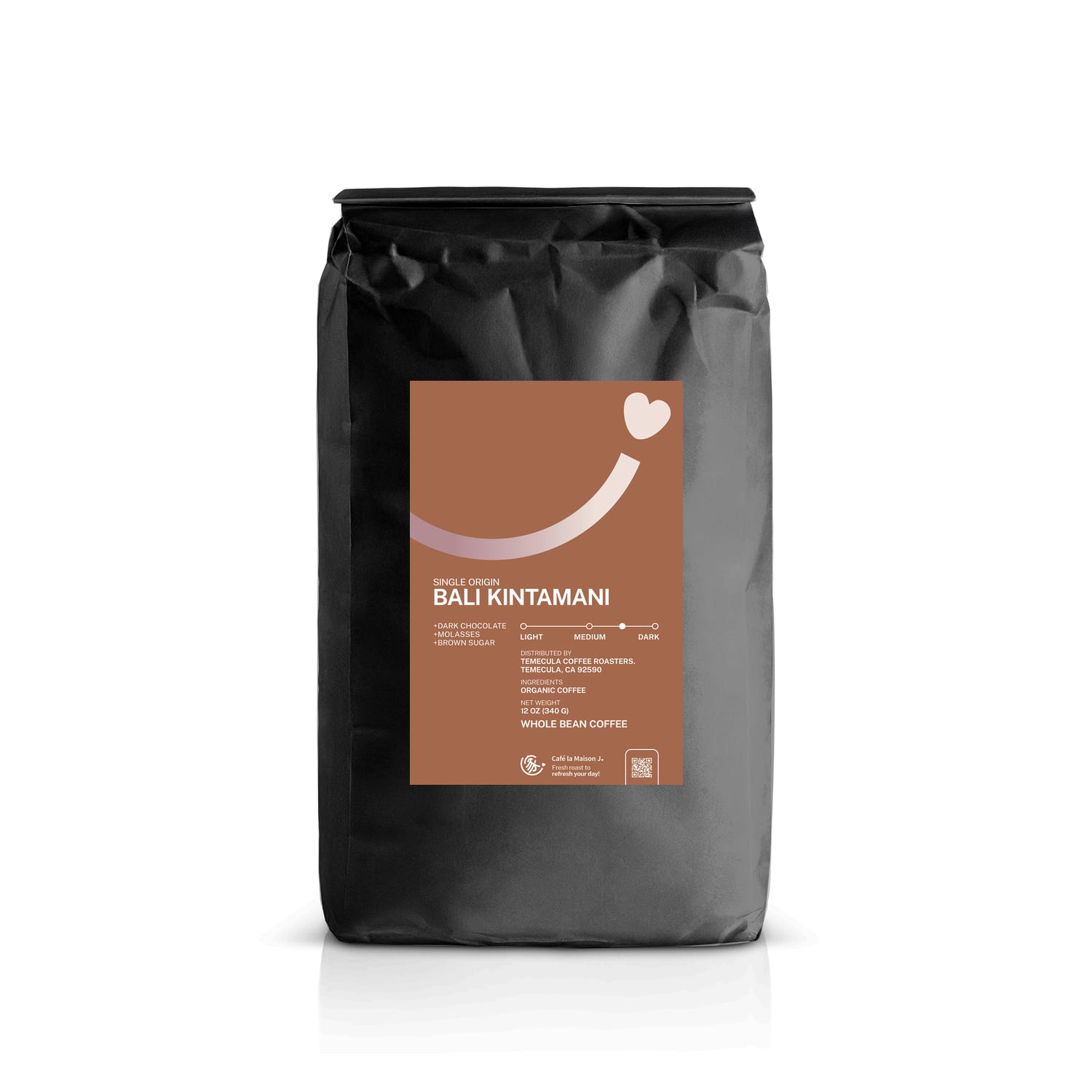 a bag of 12oz organic single origin Bali Kintamani coffee